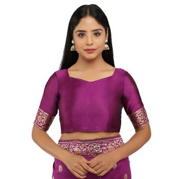 Purple woven silk saree with blouse 5
