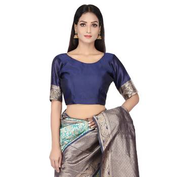 Teal woven silk saree with blouse 5