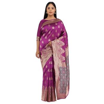 Purple woven silk saree with blouse 3
