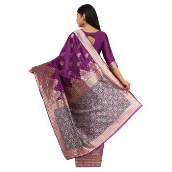 Purple woven silk saree with blouse 4