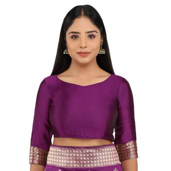 Purple woven silk saree with blouse 5