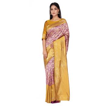 Purple woven silk saree with blouse 3