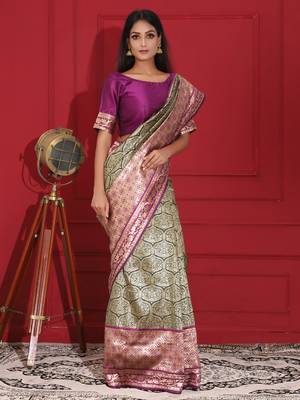 Purple woven silk saree with blouse 1
