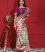 Purple woven silk saree with blouse