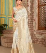 White woven silk saree with blouse