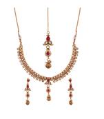 Gold plated Brass Alloy   Necklace with   Pair Earrings with Maang Tika