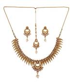 Gold plated Brass Alloy Necklace with Pair Earrings with Maang Tika