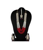 Gold gold plated Brass Alloy   Long Layered Necklace with   Pair Earrings with Maang Tika