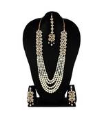 Gold plated Brass Alloy Long Layered Necklace with   Pair Earrings with Maang Tika