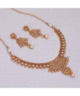 Gold gold plated Brass Alloy   Necklace with   Pair Earrings 2