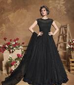 black embroidered net semi stitched anarkali salwar