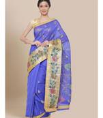 Blue Embroidered art silk saree with blouse