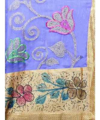 Blue Embroidered art silk saree with blouse 3