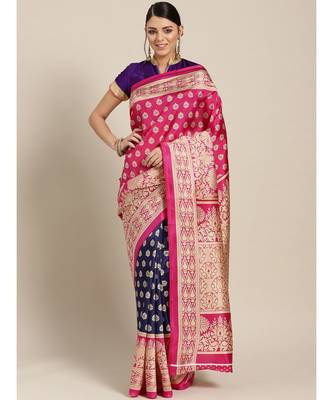 Blue woven art silk saree with blouse 1