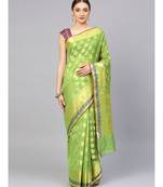 Green woven art silk saree with blouse