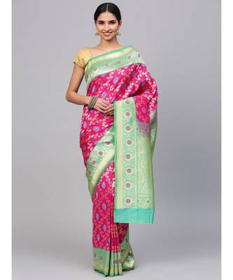 Magenta woven art silk saree with blouse 1