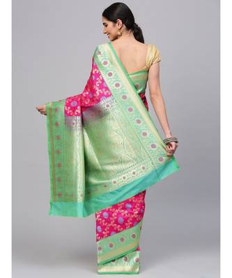 Magenta woven art silk saree with blouse 2