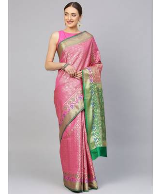 Magenta woven art silk saree with blouse 1