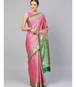 Magenta woven art silk saree with blouse