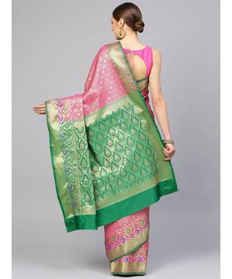 Magenta woven art silk saree with blouse 2