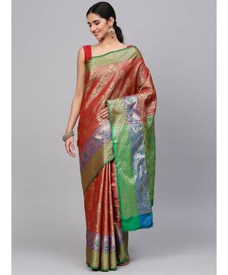 Maroon woven art silk saree with blouse 1