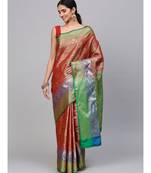 Maroon woven art silk saree with blouse