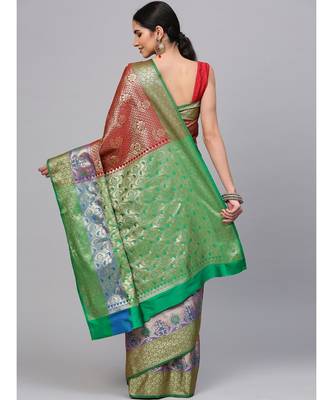 Maroon woven art silk saree with blouse 2
