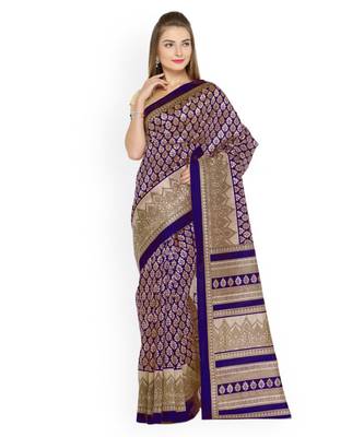 Purple Printed art silk saree with blouse 1