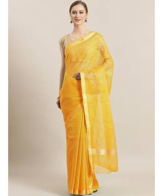 Yellow woven art silk saree with blouse 1