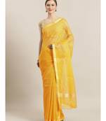 Yellow woven art silk saree with blouse