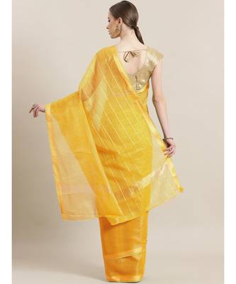Yellow woven art silk saree with blouse 2