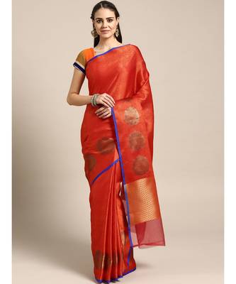 orange woven Brocade saree with blouse 1