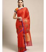 orange woven Brocade saree with blouse