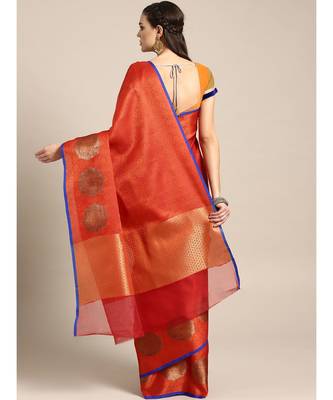 orange woven Brocade saree with blouse 2
