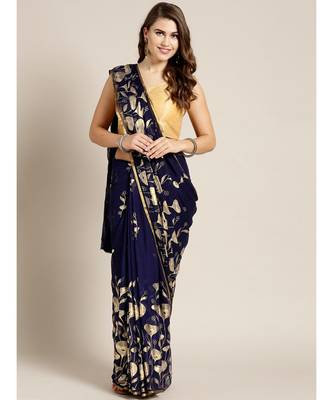 blue Printed chiffon saree with blouse 1