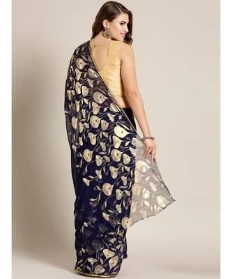 blue Printed chiffon saree with blouse 2
