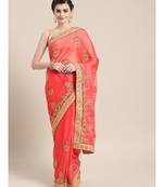 Pink woven chiffon saree with blouse