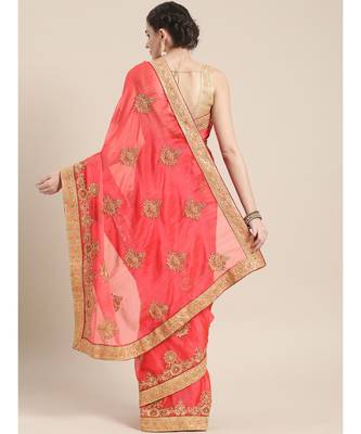 Pink woven chiffon saree with blouse 2