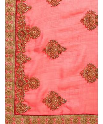Pink woven chiffon saree with blouse 4