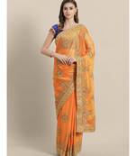 yellow woven chiffon saree with blouse
