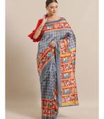 Grey Printed cotton saree with blouse