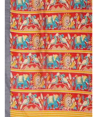 Grey Printed cotton saree with blouse 4