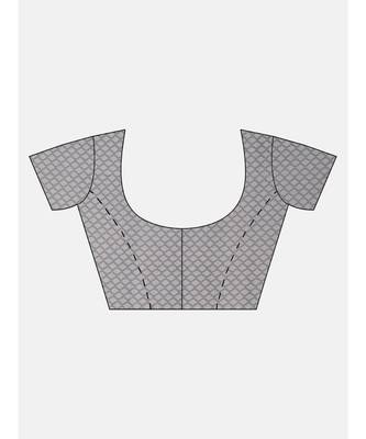 Grey Printed cotton saree with blouse 5