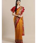 yellow Printed cotton saree with blouse