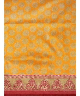 yellow Printed cotton saree with blouse 3