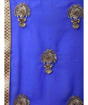 Blue embroidered georgette saree with blouse 4