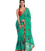 Green Solid georgette saree with blouse