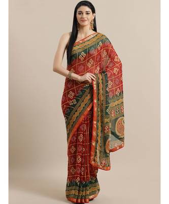Maroon Printed georgette saree with blouse 1
