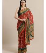 Maroon Printed georgette saree with blouse