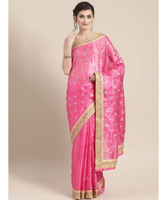 Pink Embroidered silk blend saree with blouse 1